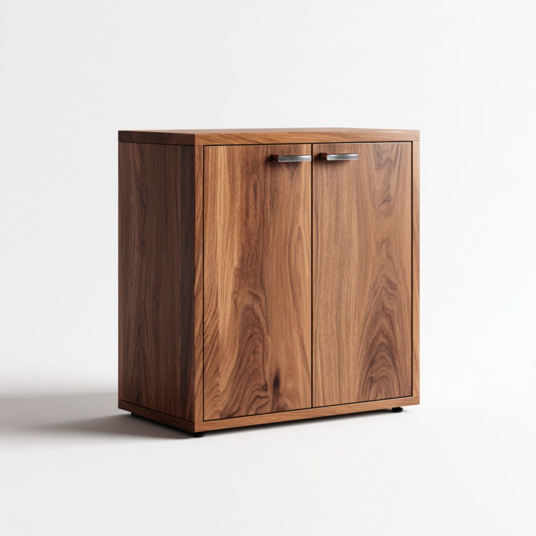 Meuble à chaussures noyer foncé à 2 portes avec poignées en métal