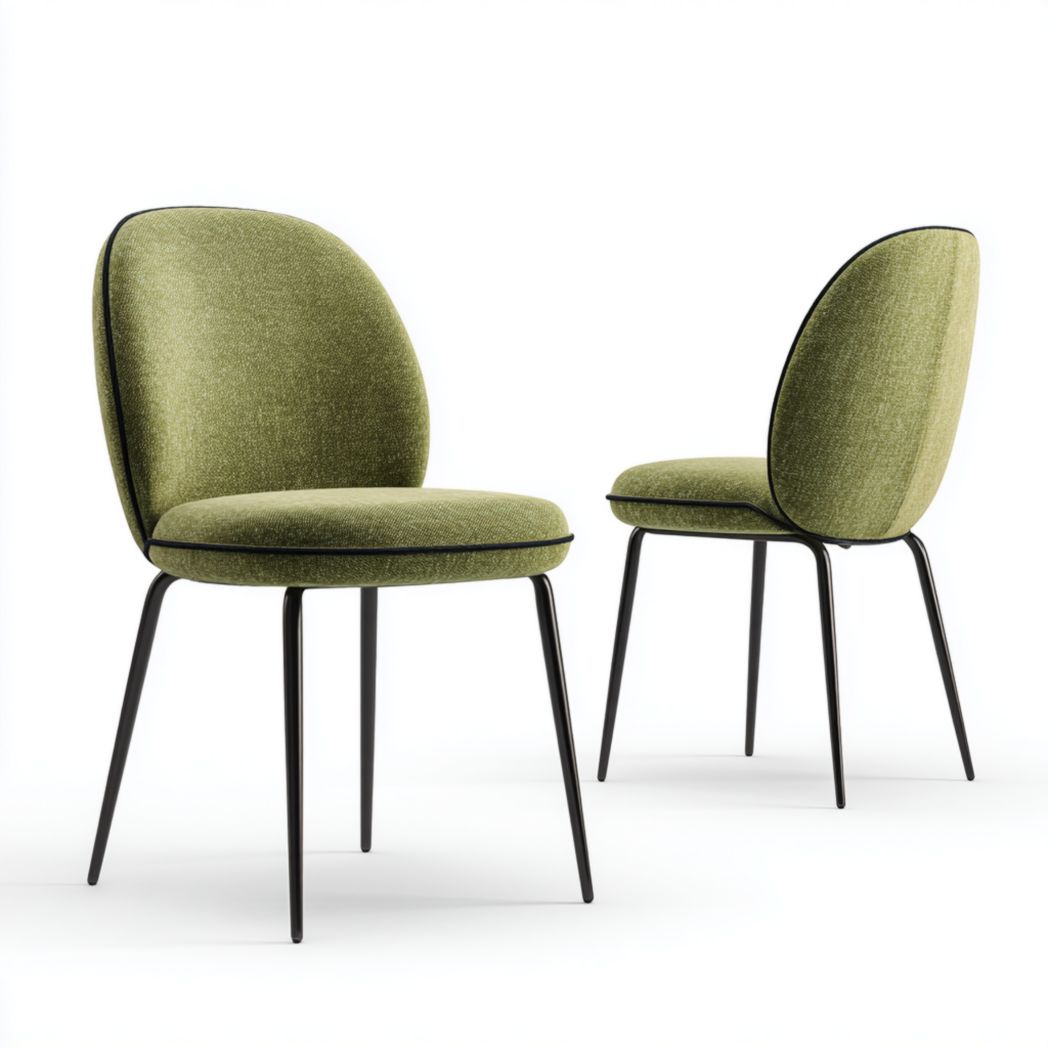 Lot de 2 chaises de salle à manger en tissu vert avec pieds en métal noir