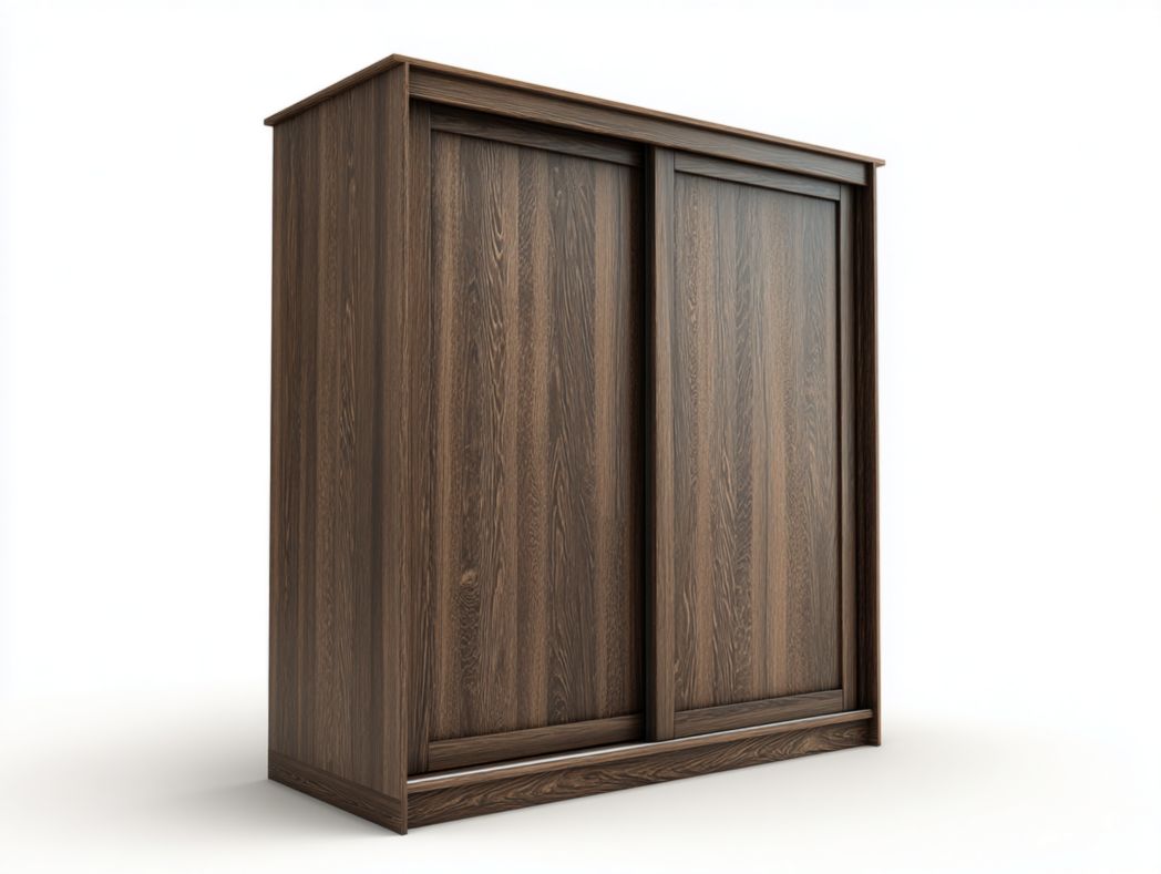 Armoire à portes coulissantes en bois foncé sans poignées apparentes