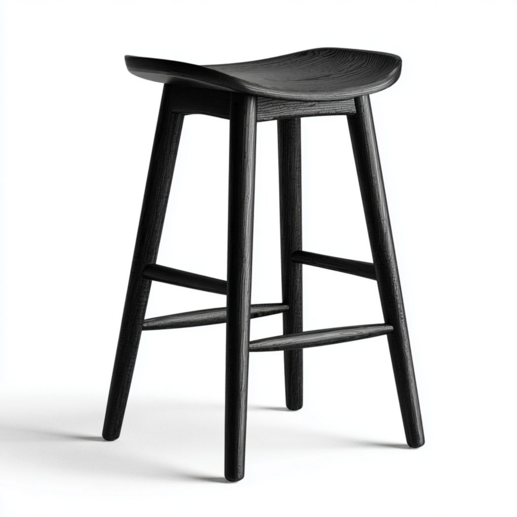 Tabouret de bar en bois massif noir avec assise courbée