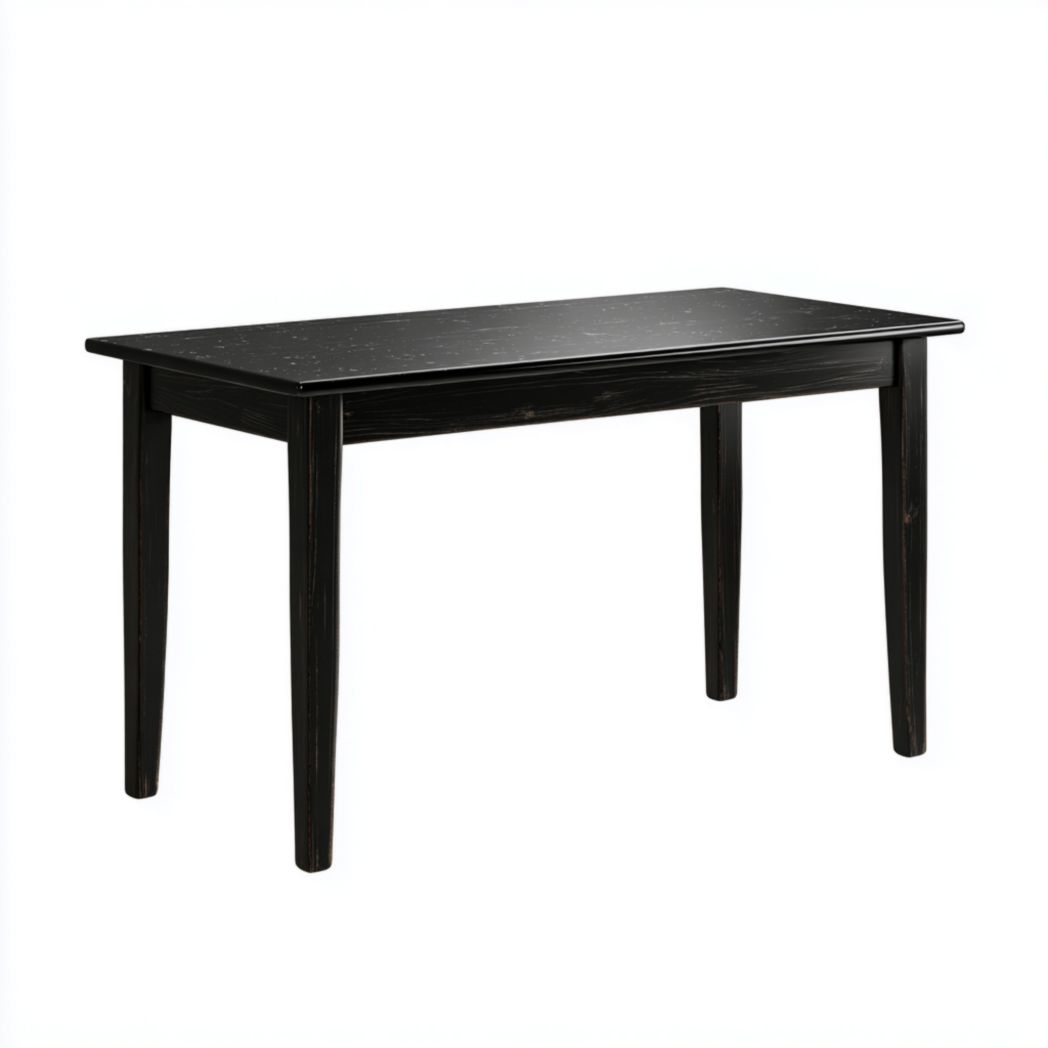 Table à manger rectangulaire en bois massif noire avec finition vieillie