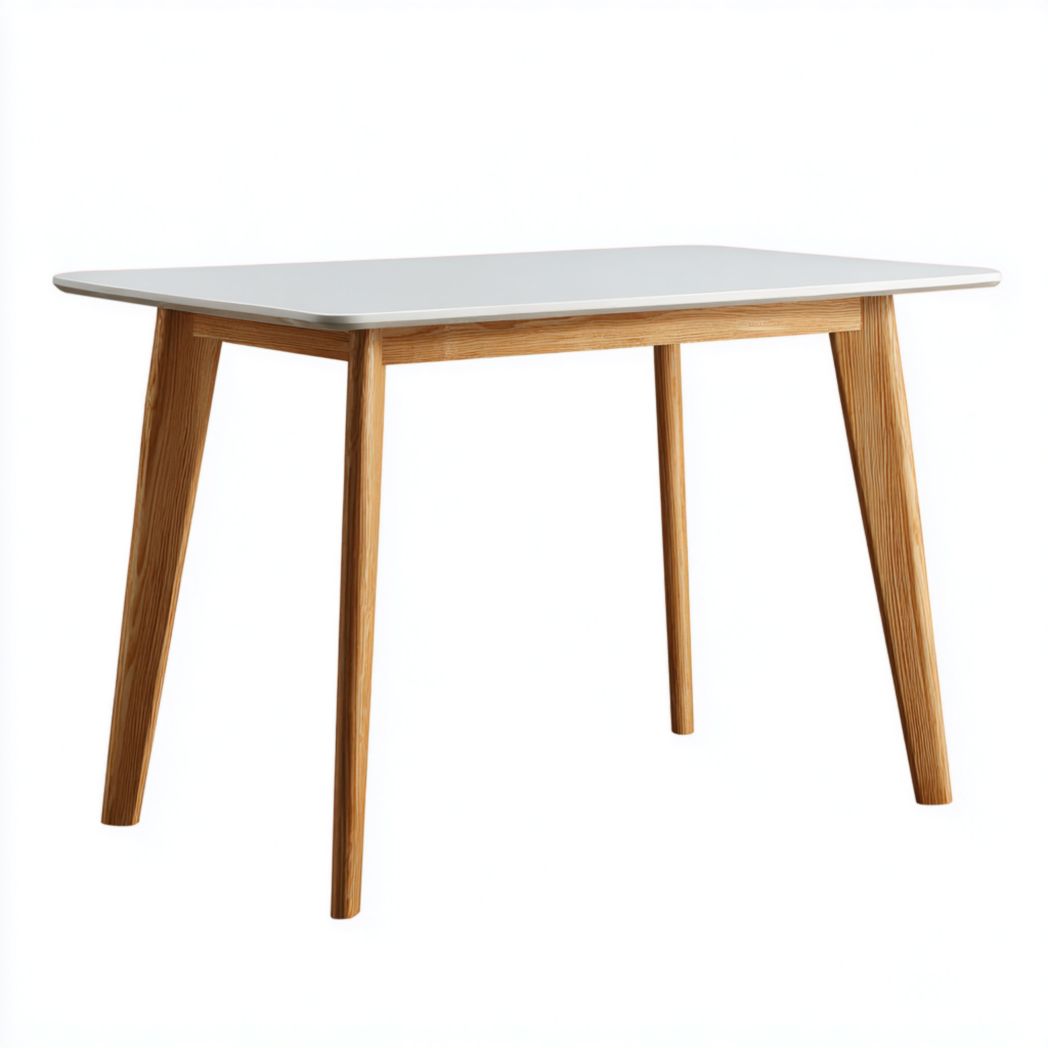 Table à manger rectangulaire blanche avec pieds en bois massif couleur bois naturel