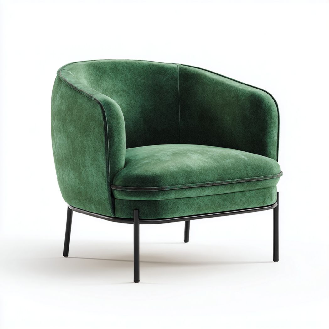 Fauteuil lounge en velours vert émeraude - pieds en métal noir