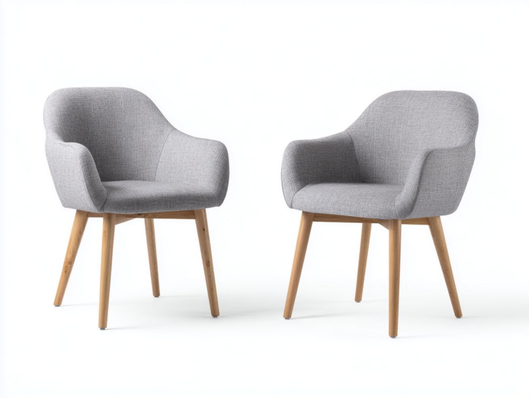 Lot de 2 chaises en tissu gris, assise avec accoudoirs pieds bois naturel