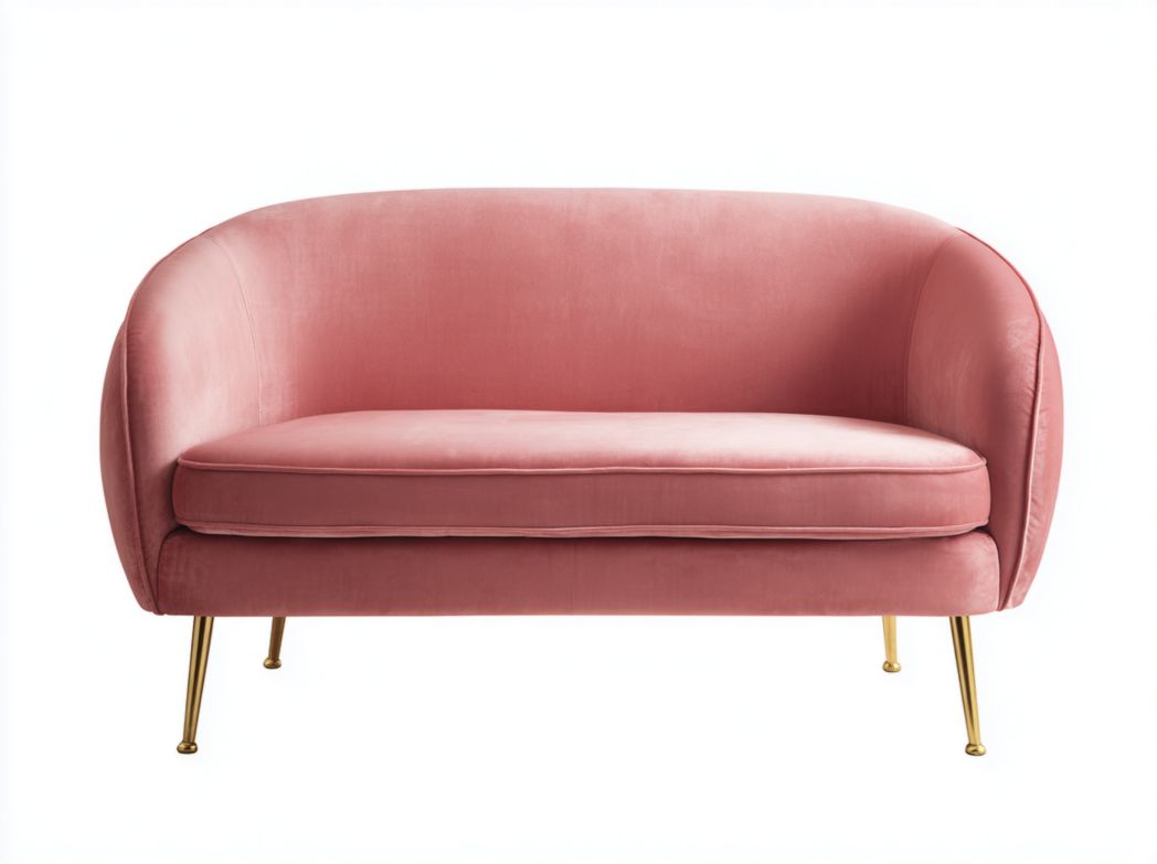 Canapé 2 places en velours rose, pieds métalliques dorés