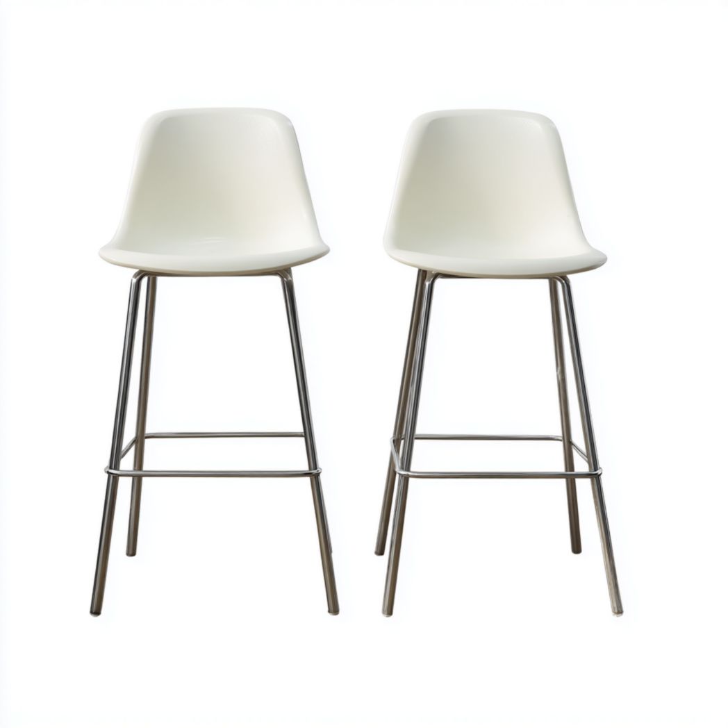 Lot de 2 tabourets de bar en plastique blanc, pieds en métal chromé