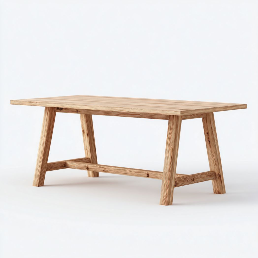 Table à manger rectangulaire couleur bois naturel, piètement en A en bois massif