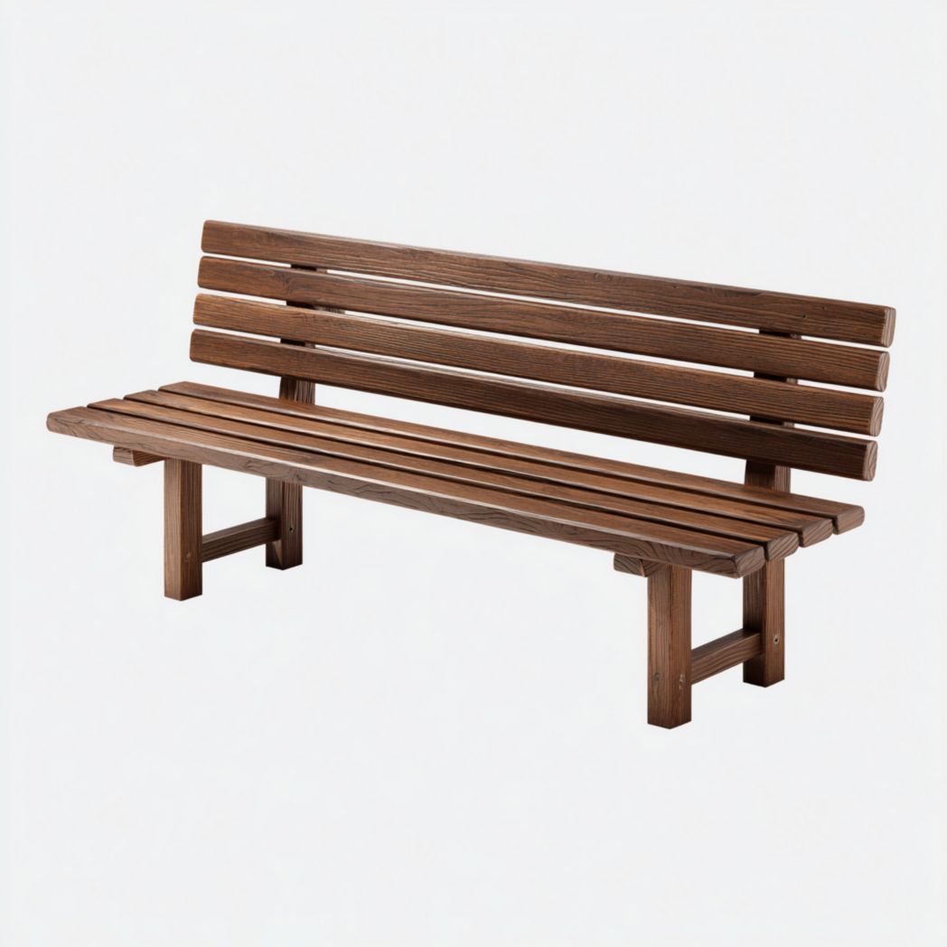 Banc de jardin en bois brun foncé à lattes sans accoudoirs