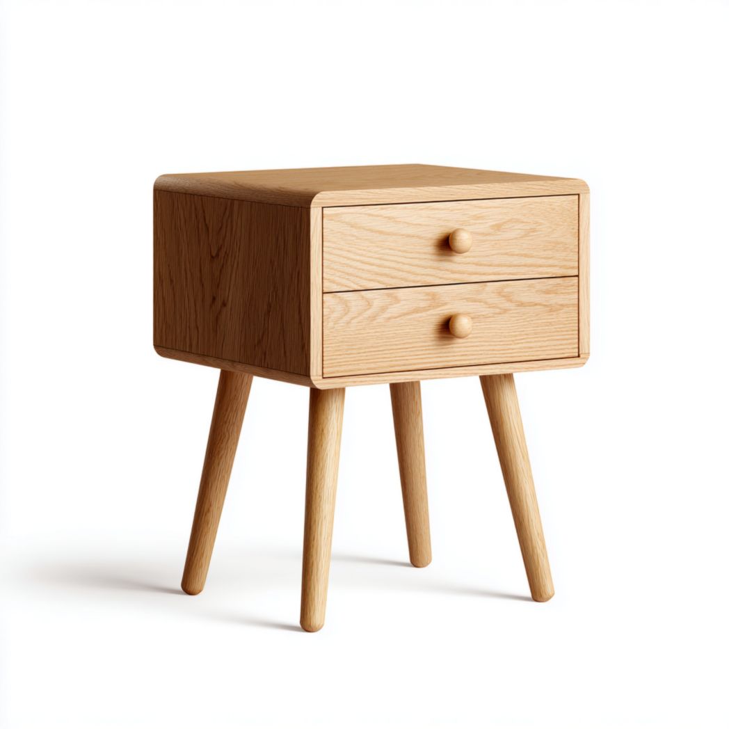 Table de chevet deux tiroirs bois massif couleur chêne clair