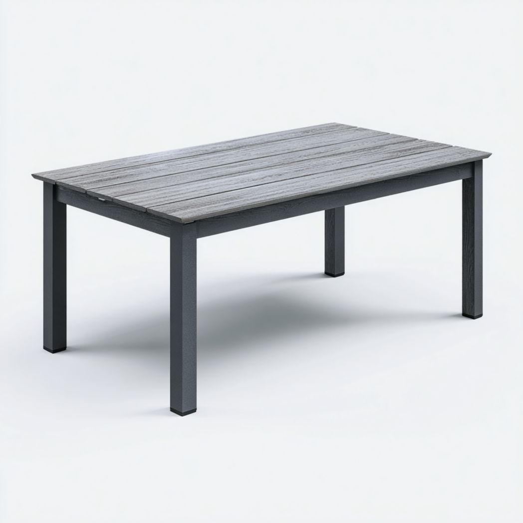 Table de jardin rectangulaire en aluminium et composite bois-plastique gris