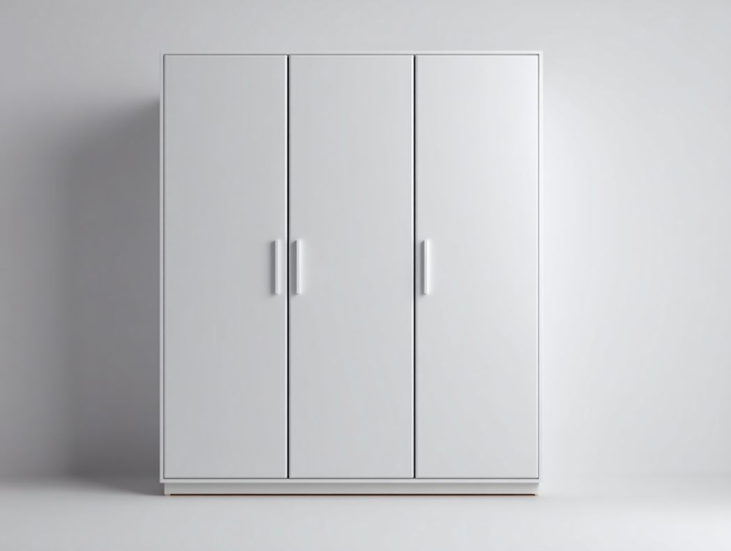 Armoire 3 portes - Panneaux MDF blanc, poignées plastique blanches