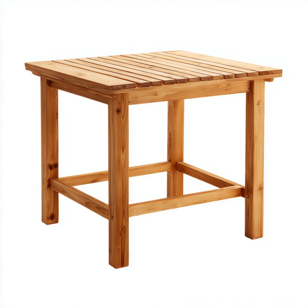 Table de jardin carrée en pin avec barre inférieure