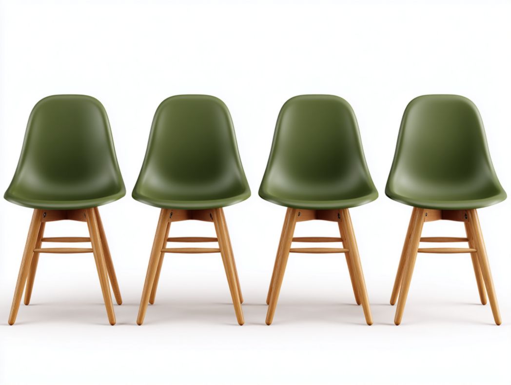 Lot de 4 chaises vertes en plastique PP, pieds coniques en bois massif