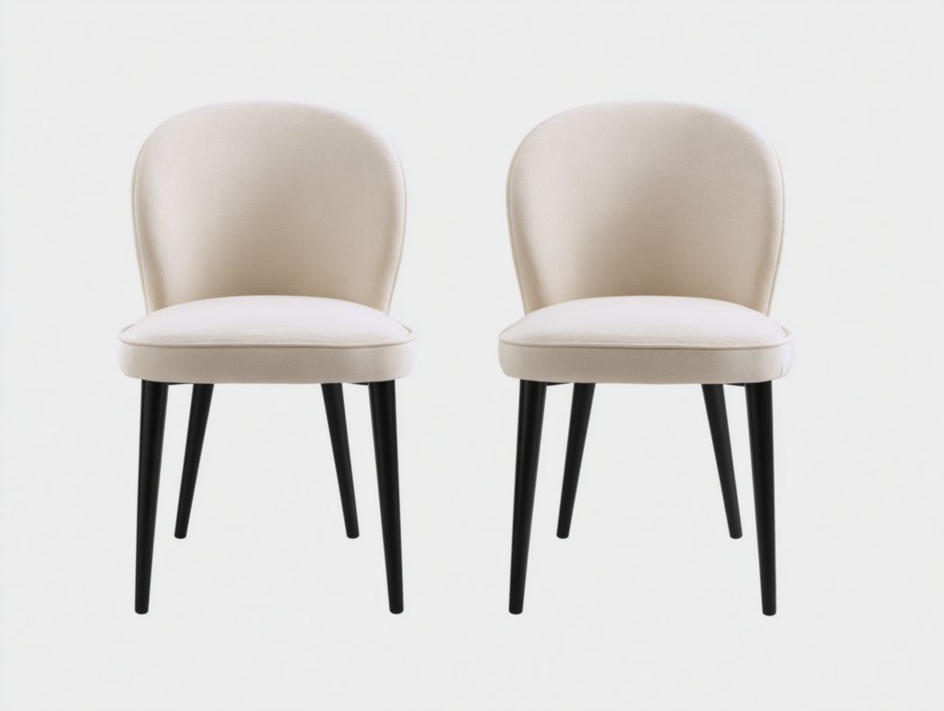 Lot de 2 chaises de salle à manger en tissu beige clair, dossier arrondi et pieds coniques en métal