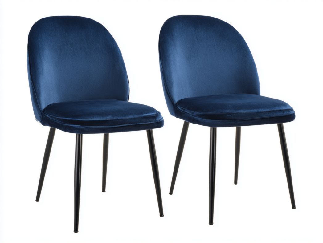 Lot de 2 chaises de salle à manger en velours bleu, pieds métalliques noirs