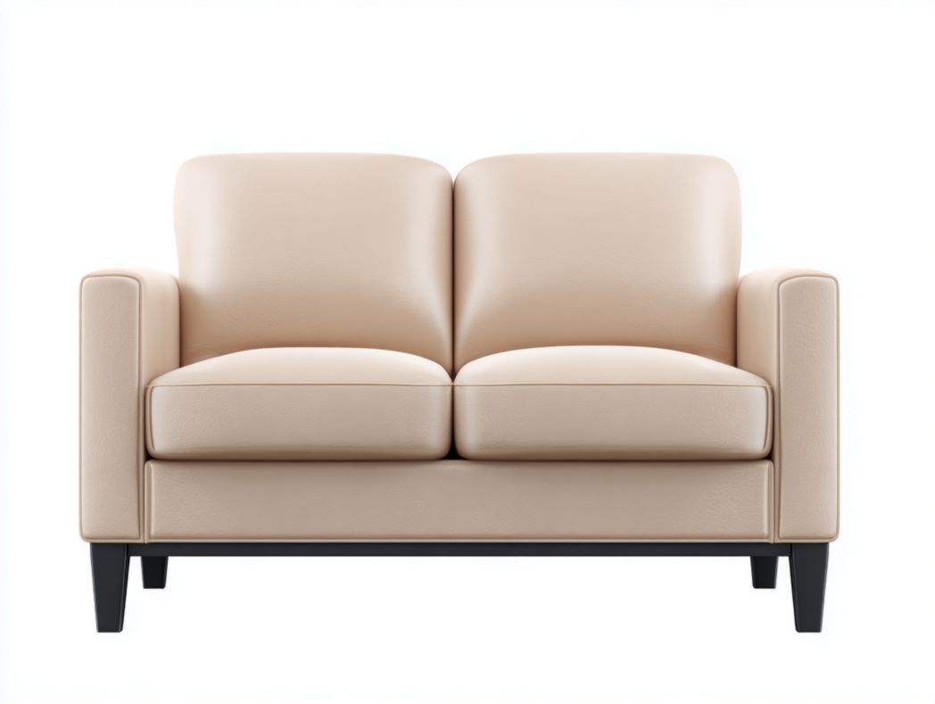 Canapé 2 places en similicuir beige, pieds en bois noir