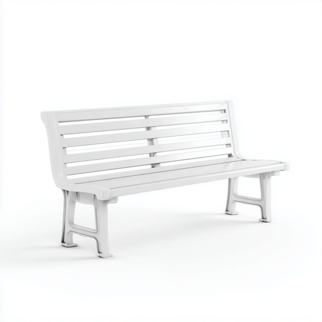 Banc de jardin à lattes en métal blanc sans accoudoirs