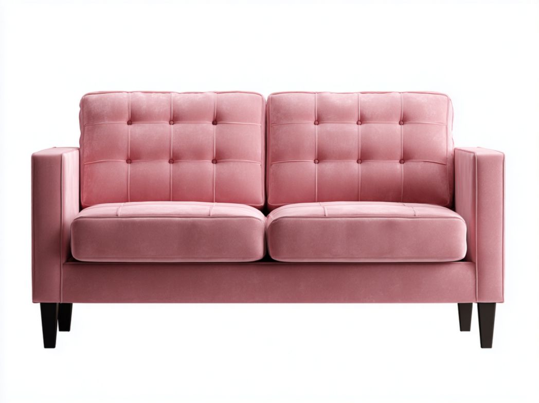 Canapé 2 places en velours rose, pieds en bois noir