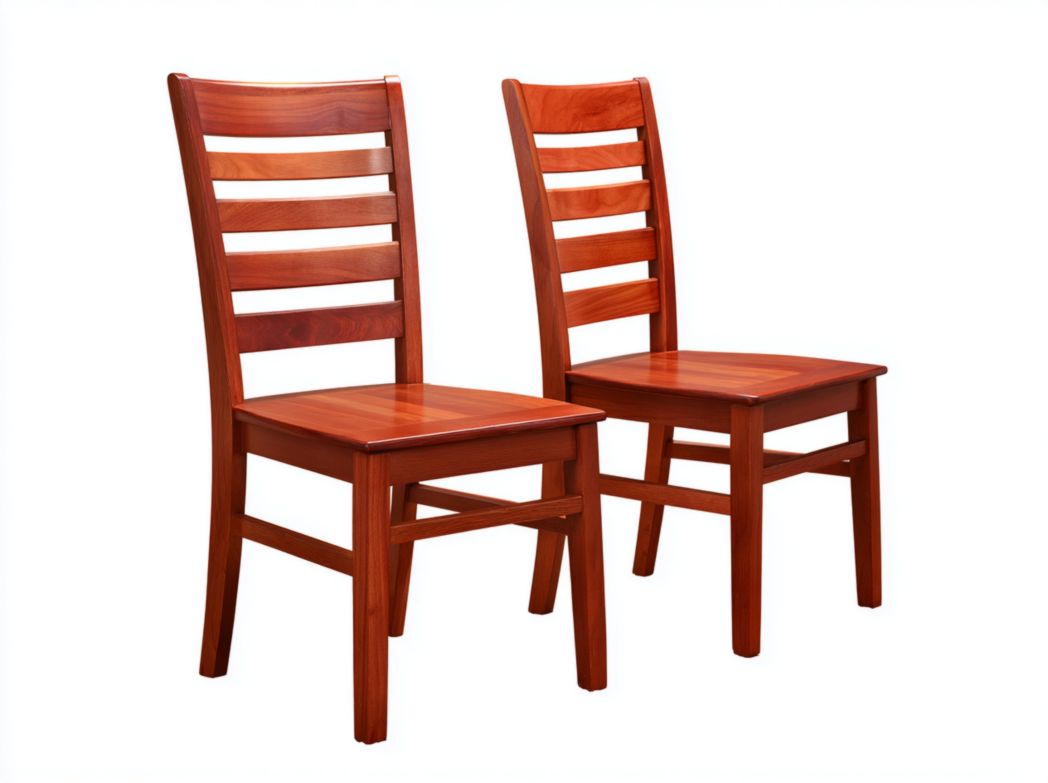 Lot de 2 chaises en bois massif couleur noyer rouge, dossier à lattes horizontales
