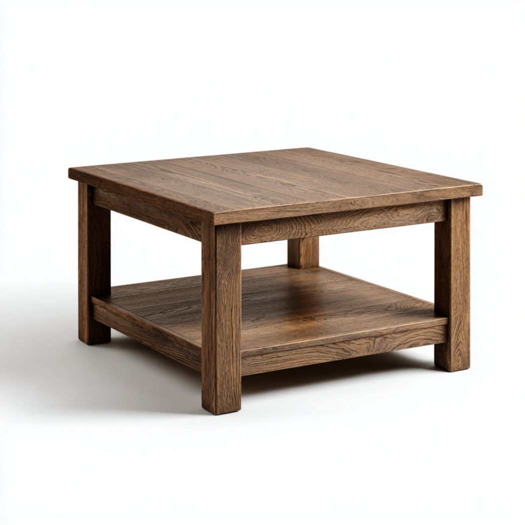 Table basse carrée à deux niveaux couleur brun foncé