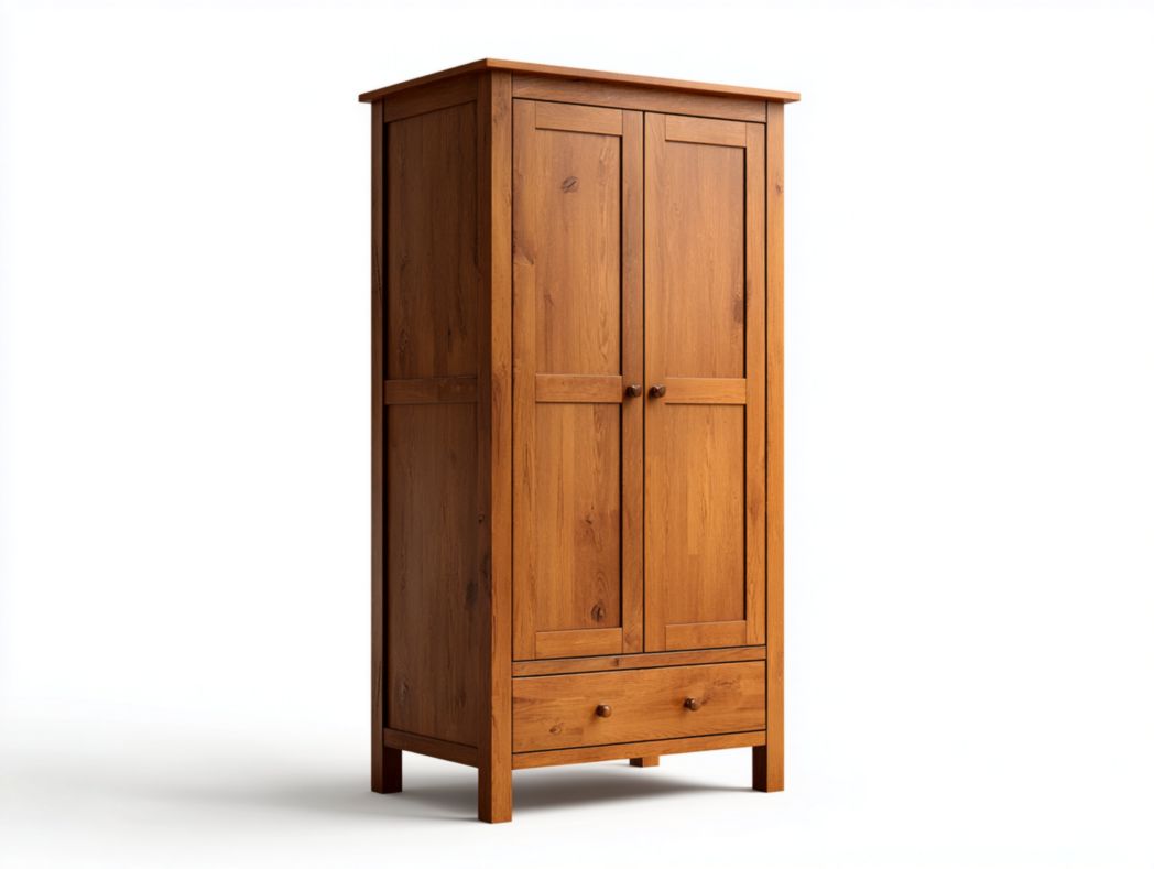 Armoire 2 portes 1 tiroir - Structure en bois couleur chêne foncé