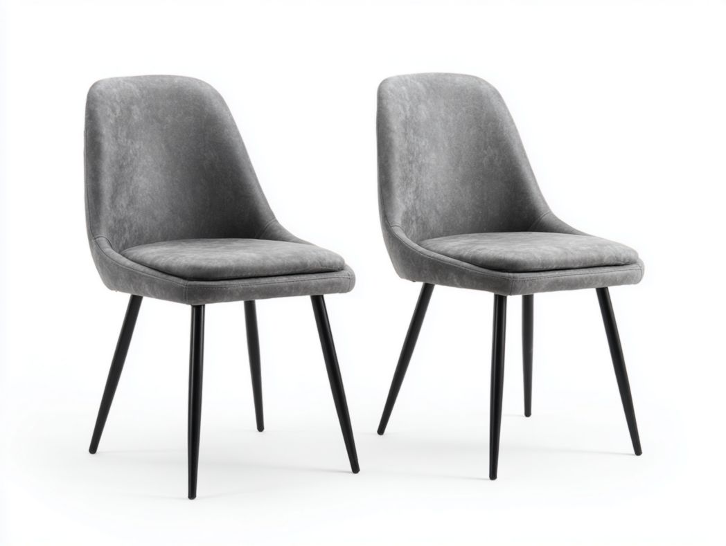 Lot de 2 chaises de salle à manger en velours gris, dossier courbé et pieds métalliques noirs