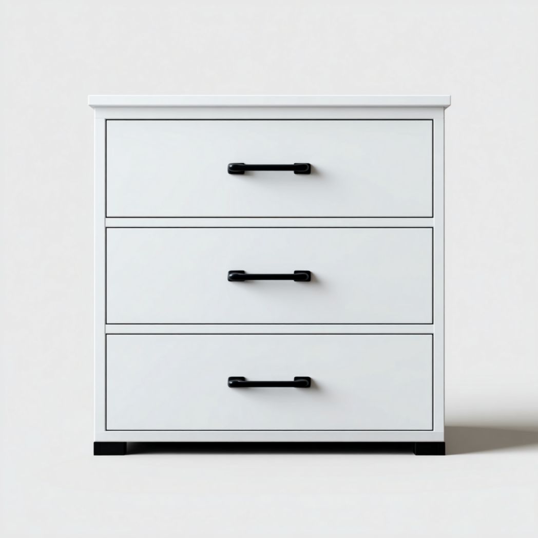Commode 3 tiroirs - Corps blanc et poignées métalliques noires