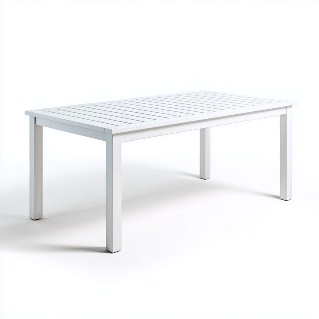 Table de jardin rectangulaire en polypropylène aspect bois blanc, plateau ajouré