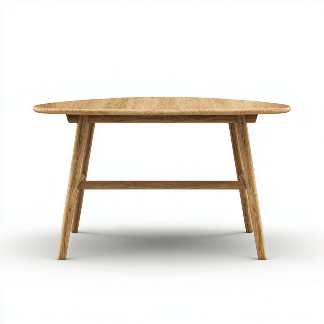 Table à manger triangulaire en bois massif, couleur bois naturel