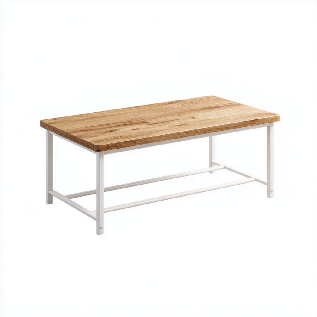 Table basse rectangulaire cadre métallique structure blanche plateau couleur chêne clair