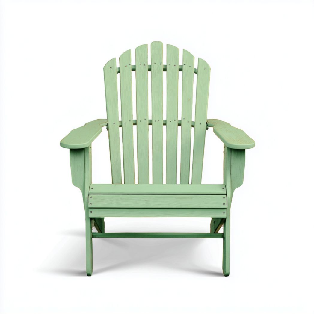 Chaise de jardin en bois vert à lattes avec larges accoudoirs