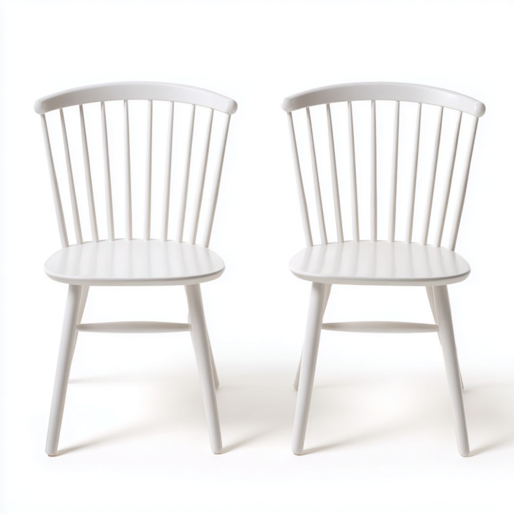 Lot de 2 chaises en bois blanc avec dossier à barreaux