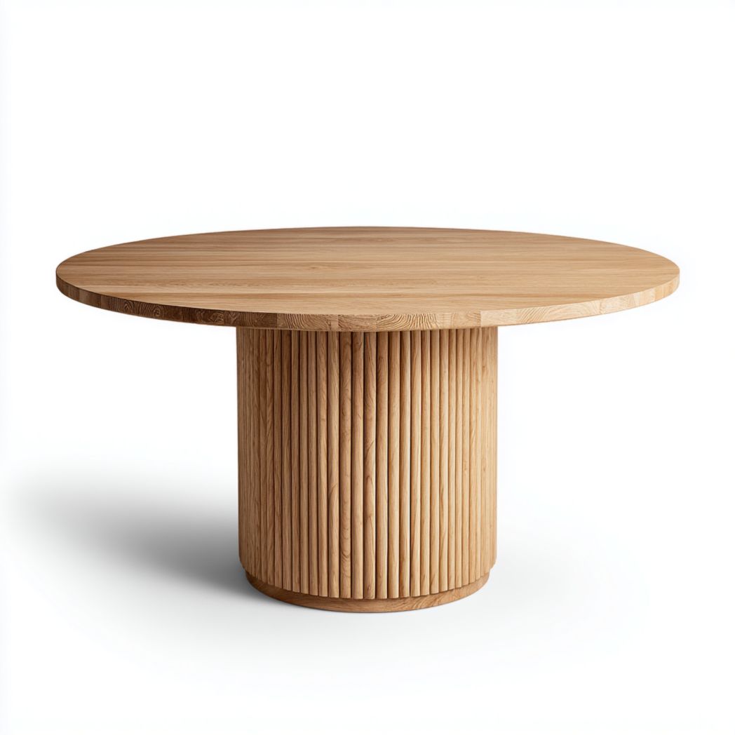 Table basse ronde couleur chêne avec base cylindrique