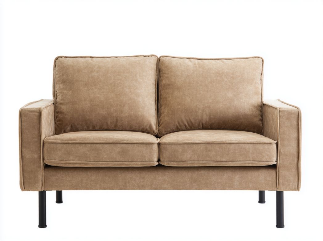Canapé 2 places en velours côtelé couleur kaki, pieds métalliques noirs