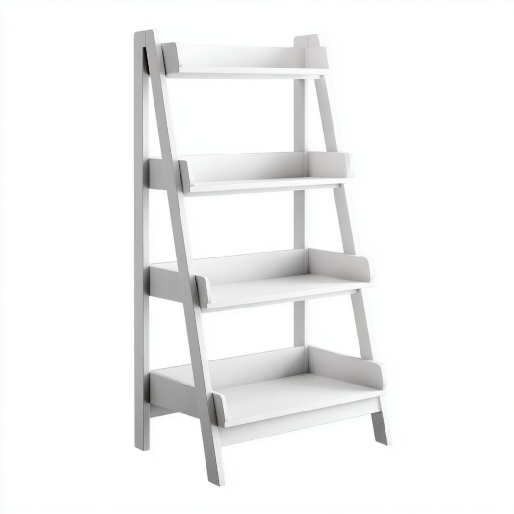 Bibliothèque à quatre étagères structure en forme d’échelle cadre blanc intégral
