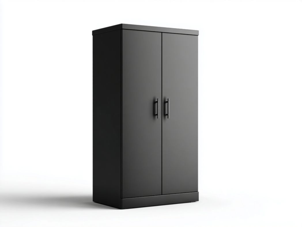 Armoire 2 portes - Panneaux MDF noirs, poignées métalliques noires