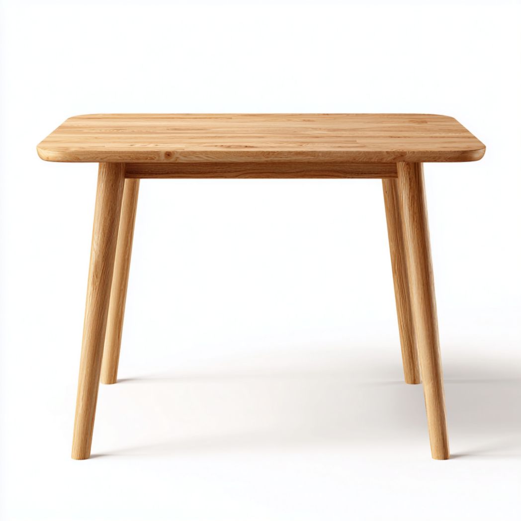 Table à manger rectangulaire bois massif, coins arrondis, pieds coniques