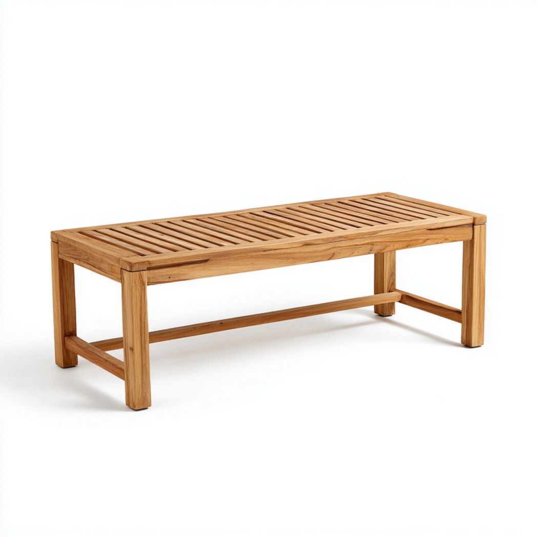 Banc en bois brun clair à lattes sans dossier