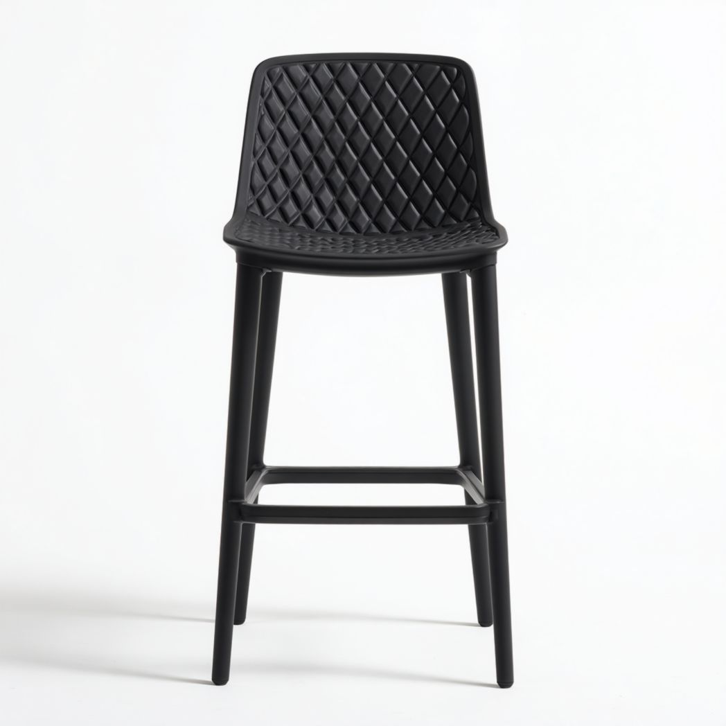 Tabouret de bar en plastique noir avec dossier à motif losange