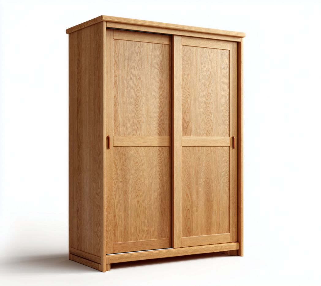 Armoire coulissante 2 portes - Structure en bois couleur chêne