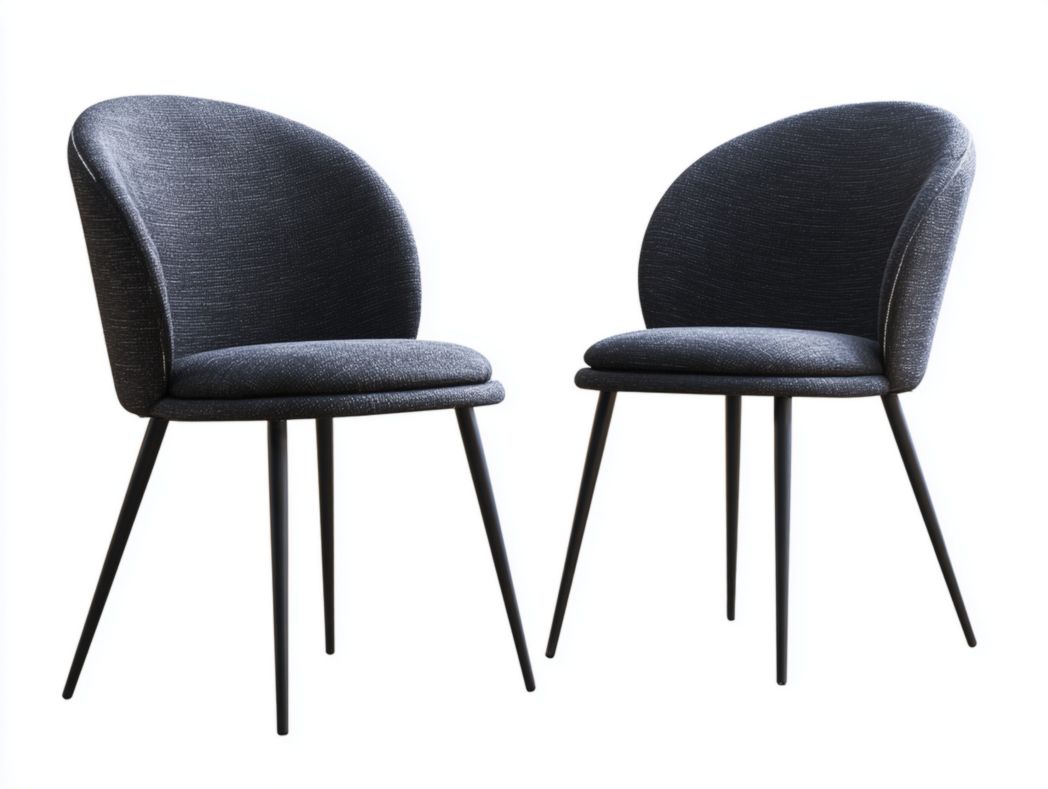 Lot de 2 chaises de salle à manger en tissu gris foncé, pieds métalliques noirs