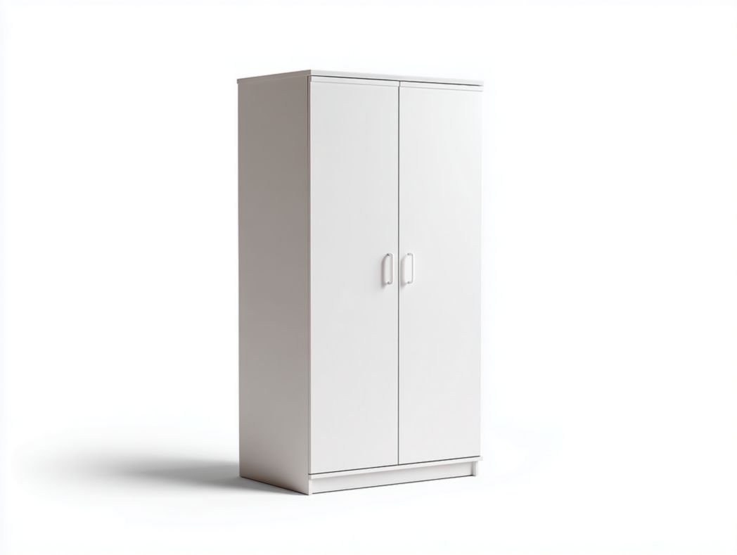 Armoire 2 portes - Panneaux MDF blanc, poignées blanches