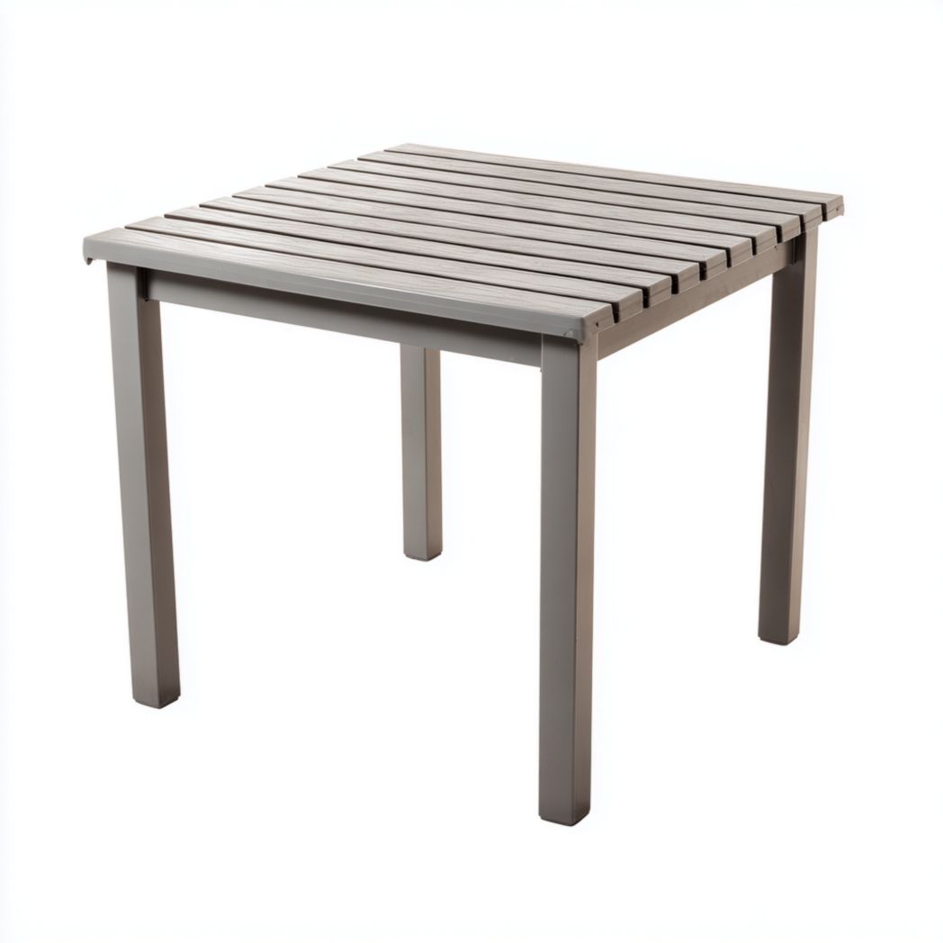 Table de jardin carrée en aluminium et composite bois-plastique gris
