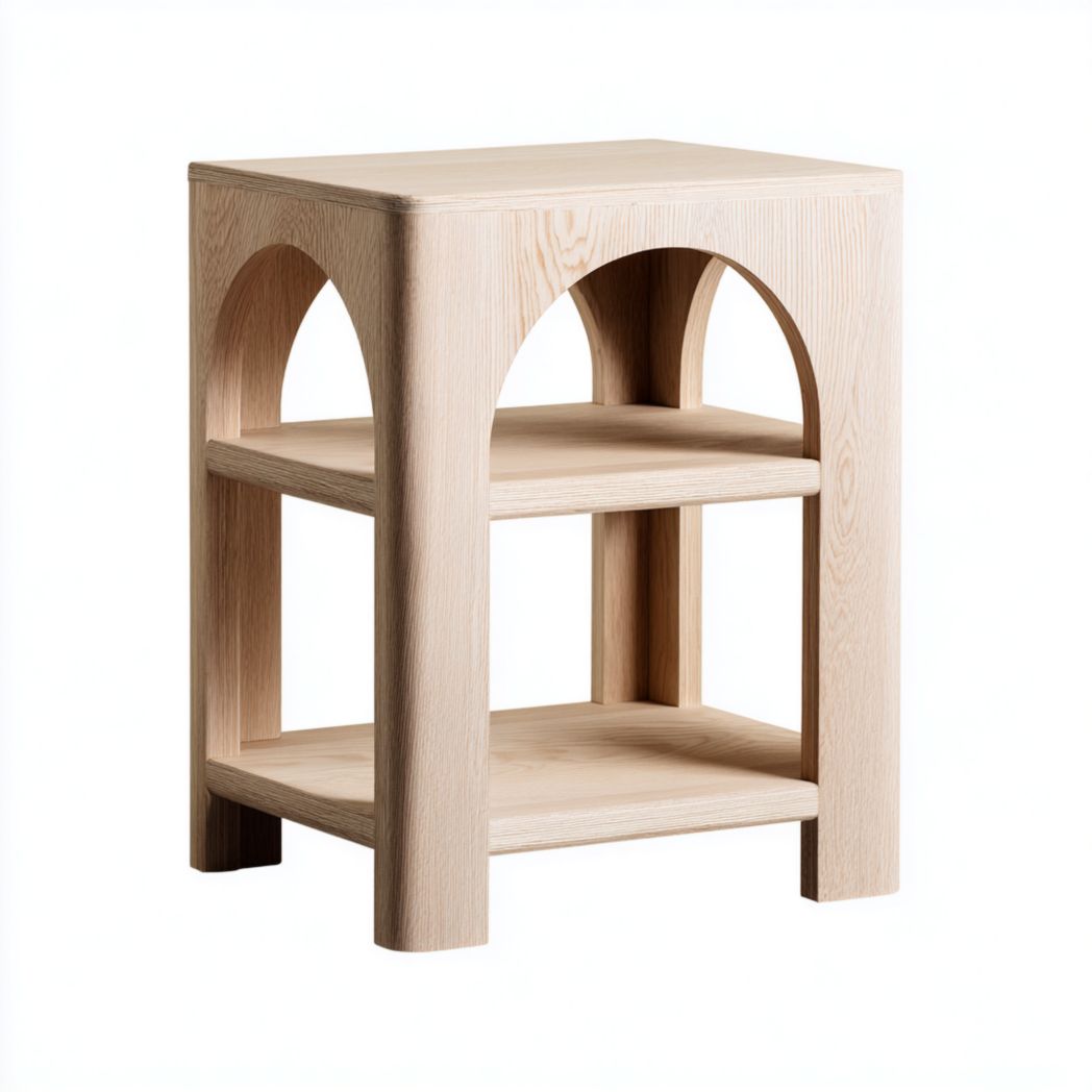 Table de chevet ouverte à trois niveaux en placage chêne couleur bois naturel