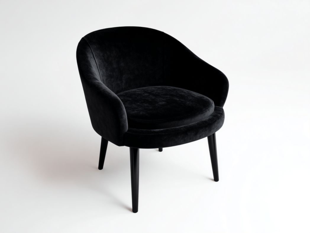 Fauteuil en velours noir, pieds en bois noir