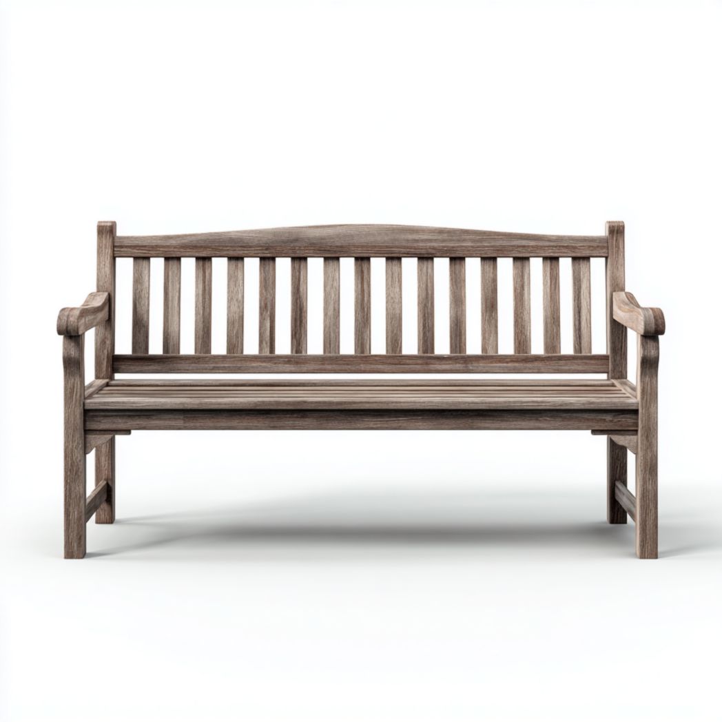 Banc de jardin à lattes en bois brun avec accoudoirs