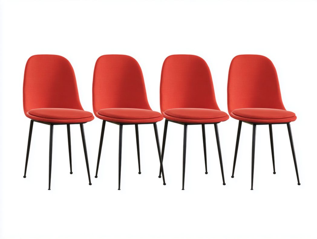 Lot de 4 chaises en tissu rouge, dossier arrondi pieds métalliques noirs