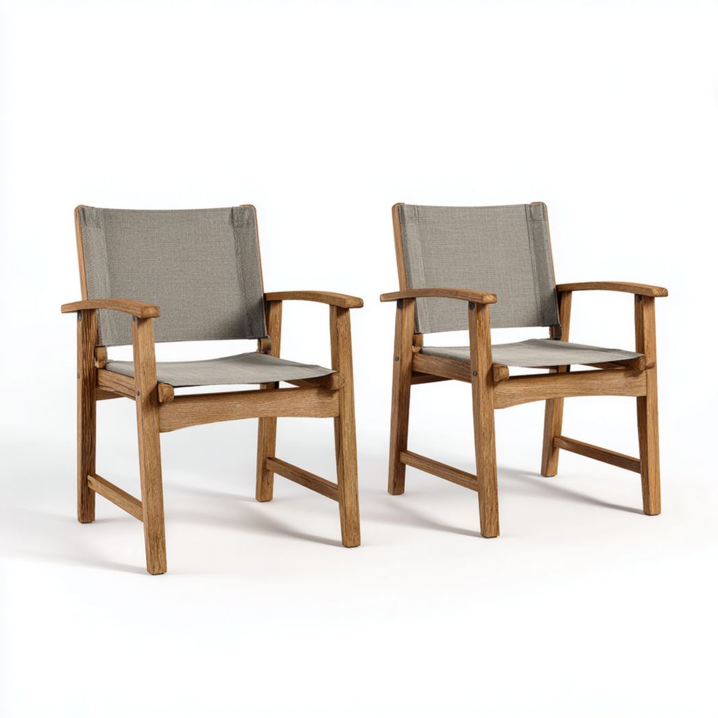 Lot de 2 chaises en bois avec assise et dossier en tissu gris