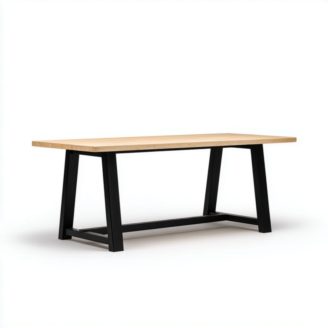 Table à manger rectangulaire bois naturel, structure métallique noire
