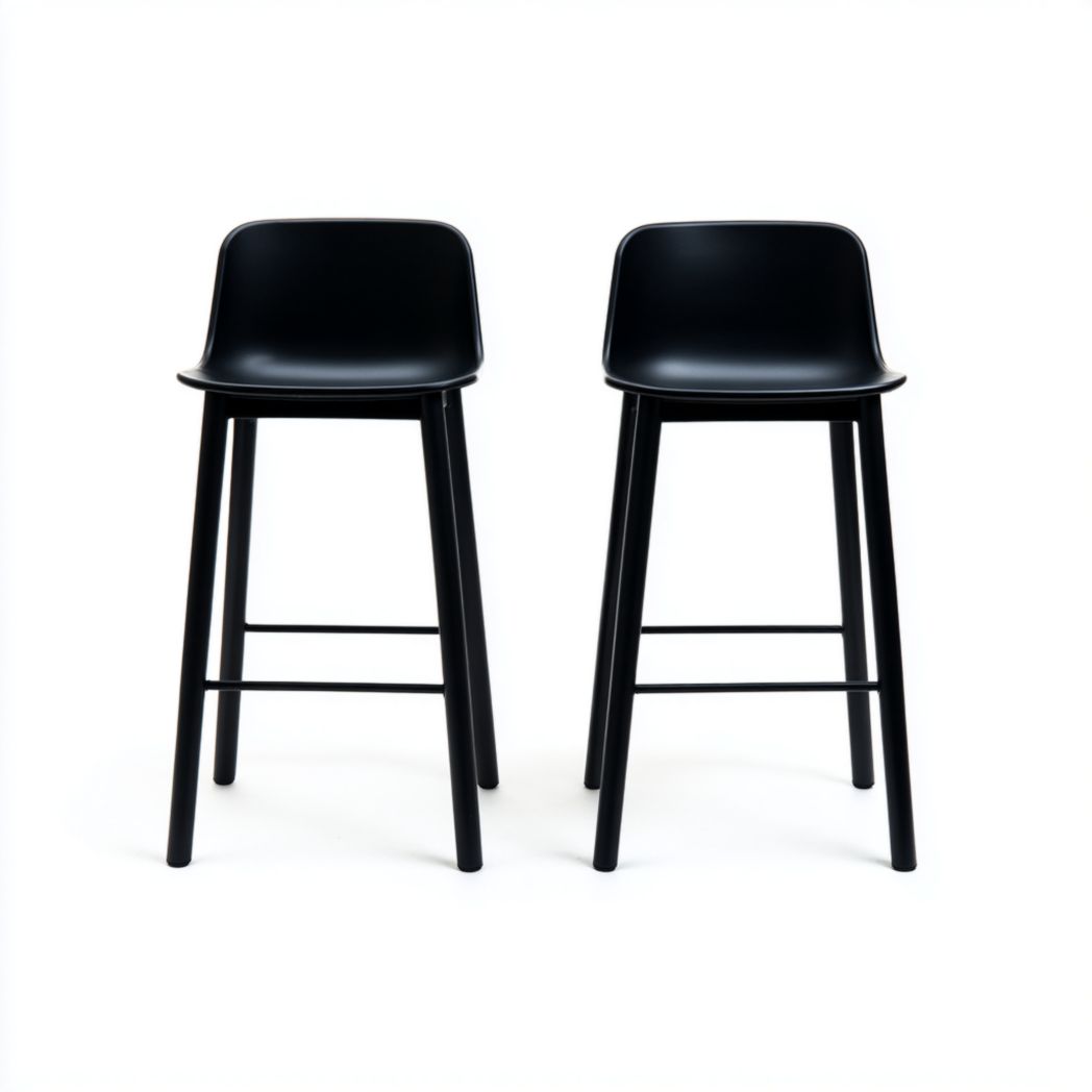 Lot de 2 tabourets de bar noirs en métal et plastique